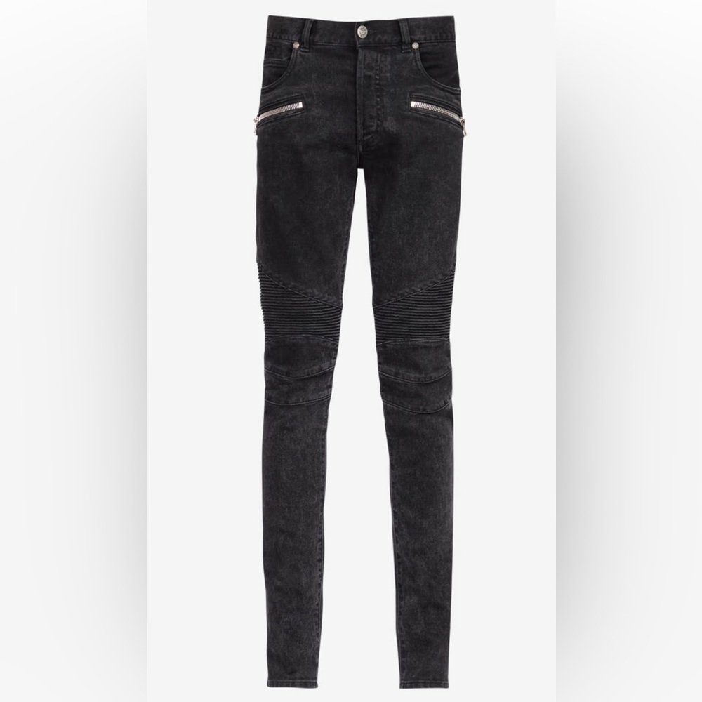 Balmain Slim Cut Cotton Jeans Ribbed Black Men’s Size 36